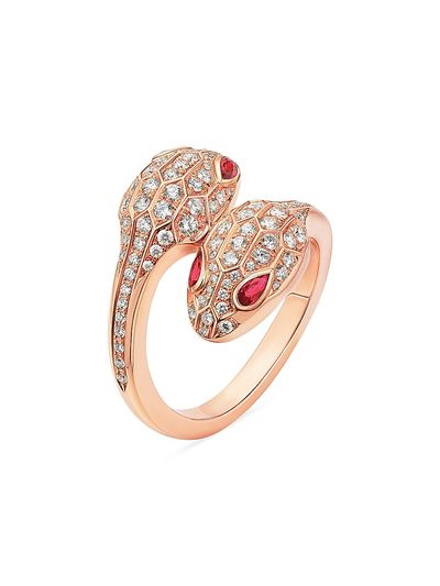 BVLGARI Women's Serpenti Seduttori 18K Rose Gold, Rubellite & 0.56 TCW Diamond Bypass Ring