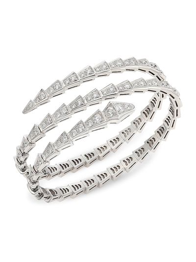 BVLGARI Women's Serpenti Viper 18K White Gold & 5.42 TCW Pavé Diamond 2-Coil Bangle Bracelet