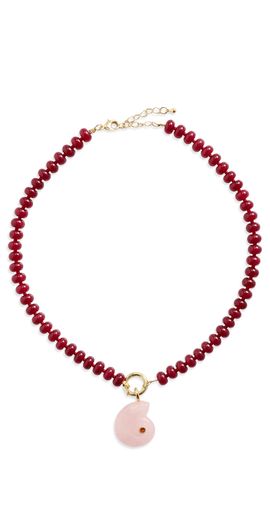 By Adina Eden By Adina Eden Berry Beaded Natural Stone Shell Pendant Multicolor One