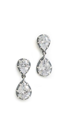 By Adina Eden By Adina Eden Cubic Zirconia Double Pear Encased Drop Stud Earrings Silver One