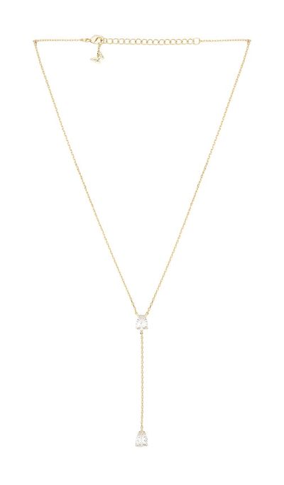 By Adina Eden By Adina Eden Double Pear Drop Chain Lariat Necklace Gold