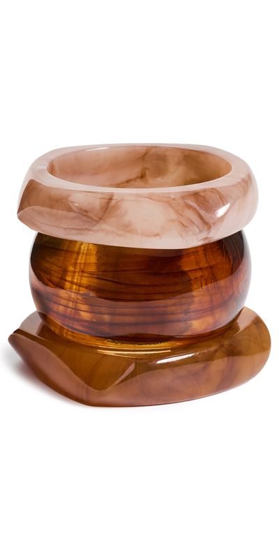 By Adina Eden By Adina Eden Neutral Marble Resin Bangle Trio Set Multi Color One