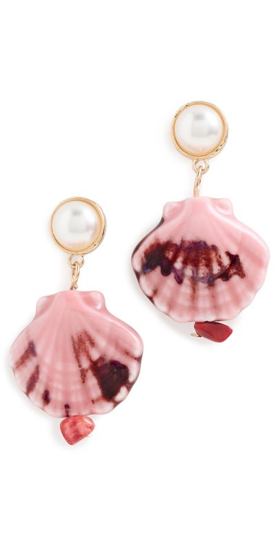 By Adina Eden By Adina Eden Painted Shell Pearl Drop Earrings Pink One