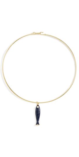 By Adina Eden By Adina Eden Pearl Eye Enamel Fish Wire Choker NAVY One
