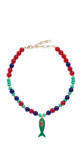 By Adina Eden By Adina Eden Red, Green & Blue Beaded Fish Pendant Necklace Multi Color One