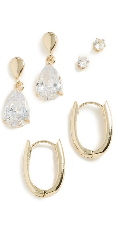 By Adina Eden By Adina Eden Teardrop Huggie Earring Set Gold One
