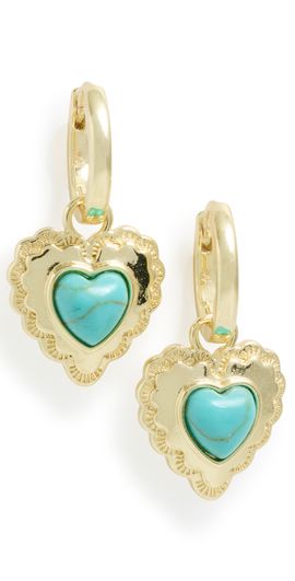 By Adina Eden By Adina Eden Turquoise Heart Drop Huggie Earrings Turquoise One