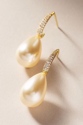 By Adina Eden Pave Teardrop Pearl Hoop Earrings