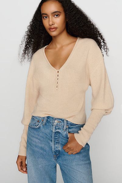 By Anthropologie 100% Cashmere Henley Sweater