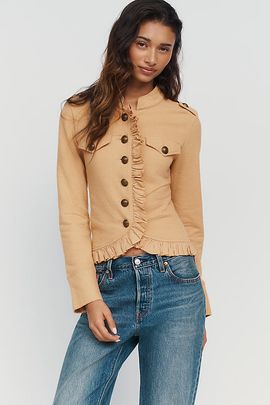 By Anthropologie 100% Cotton Cropped Military Jacket Top