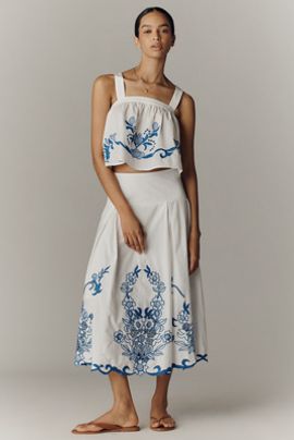 By Anthropologie 100% Cotton Cutwork Midi Skirt