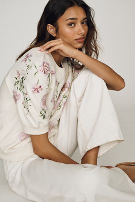 By Anthropologie 100% Cotton Floral Sweatshirt