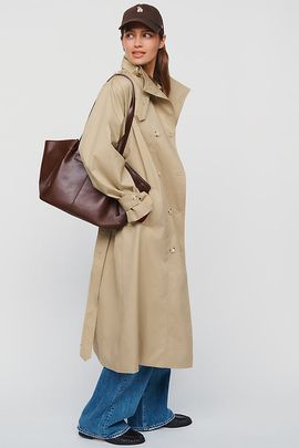 By Anthropologie 100% Cotton Funnel-Neck Trench Coat Jacket