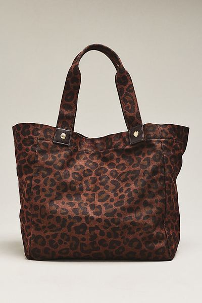 By Anthropologie 100% Cotton Large Leopard Tote Bag