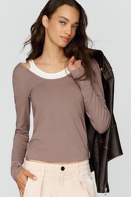 By Anthropologie 100% Cotton Layered Ribbed Tee