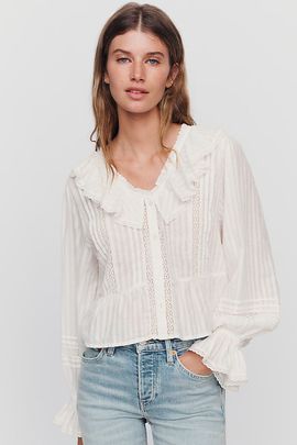 By Anthropologie 100% Cotton Ruffle Blouse