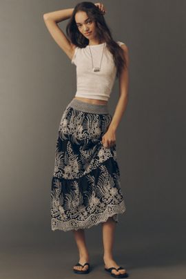 By Anthropologie 100% Cotton Tiered Midi Skirt
