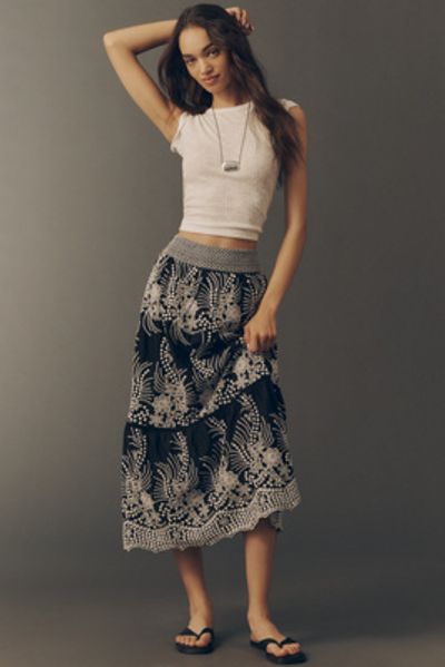 By Anthropologie 100% Cotton Tiered Midi Skirt