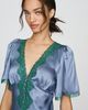 By Anthropologie 100% Silk Satin Lace-Trim Maxi Dress - 2
