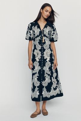 By Anthropologie Appliqué Midi Dress