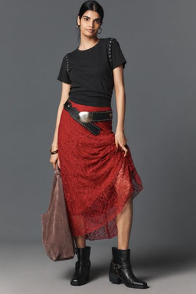 By Anthropologie Asymmetric Drop-Waist Lace Midi Skirt