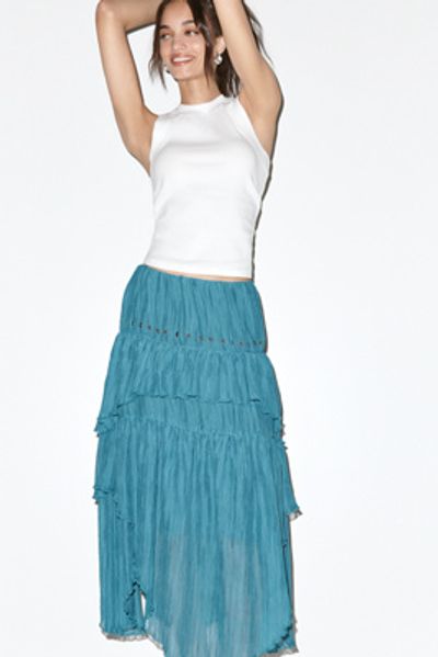 By Anthropologie Asymmetric Tiered Maxi Skirt
