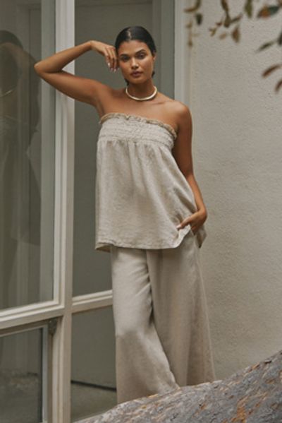 By Anthropologie Aubrey Linen Blend Strapless Top