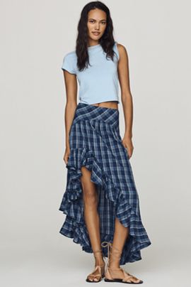 By Anthropologie Basque-Waist Ruffled High-Low Maxi Skirt