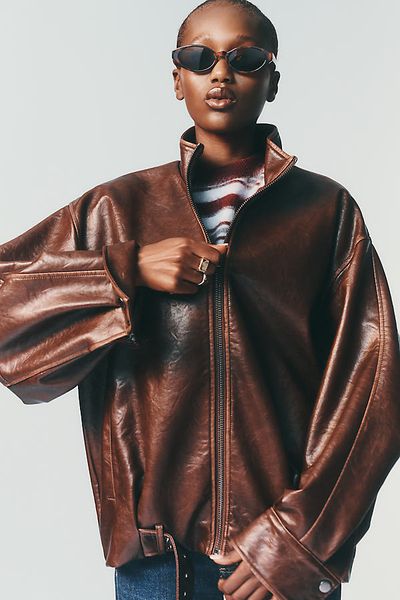 By Anthropologie Belted Faux Leather Jacket