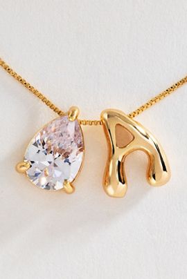 By Anthropologie Bubble Initial and Pear-Cut Stone Necklace