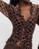 By Anthropologie Checkered Flocked Cardigan Top - 3