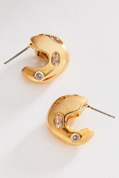 By Anthropologie Chunky Bezel Crystal Hoops