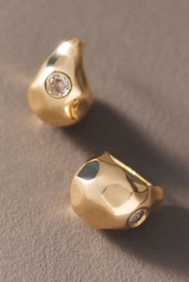By Anthropologie Chunky Hammered Crystal Hoop Earrings