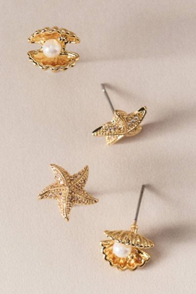 By Anthropologie Clam & Starfish Stud Earrings, Set of 2