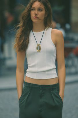 By Anthropologie Corseted 100% Cotton Racer Tank Top