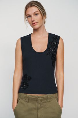 By Anthropologie Cotton Embellished Tank Top