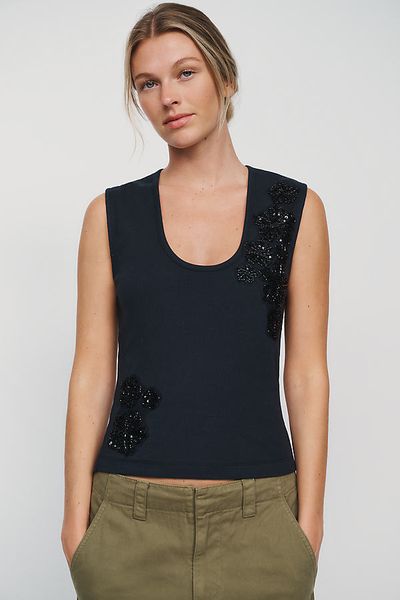 By Anthropologie Cotton Embellished Tank Top