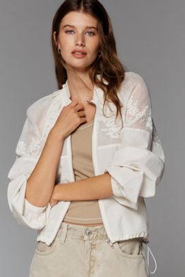 By Anthropologie Cotton Embroidered Bomber Jacket