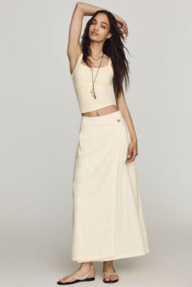By Anthropologie Cotton Linen Wrap Maxi Skirt