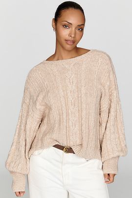 By Anthropologie Cotton Merino Wool Cable Knit Sweater
