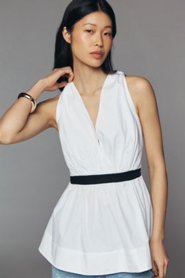 By Anthropologie Cotton Open Back Plunge Top