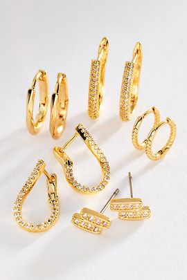 By Anthropologie Crystal Encrusted Earrings, Set of 5