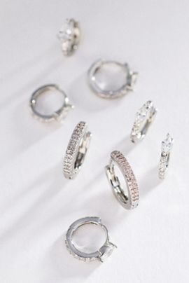 By Anthropologie Crystal Huggie Hoop Earrings, Set of 4