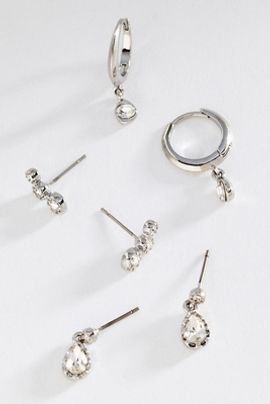 By Anthropologie Crystal Post and Hoop Earrings, Set of 3