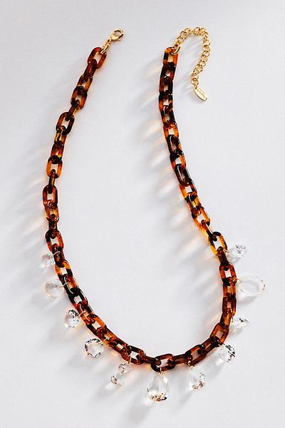 By Anthropologie Crystal Resin Chain Link Necklace