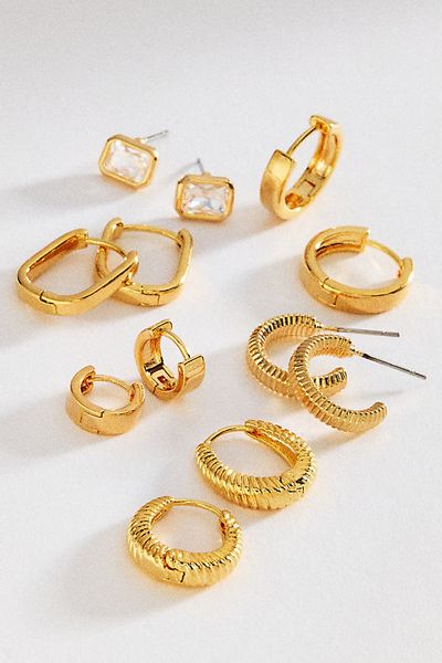 By Anthropologie Crystal Textured Hoop Earrings, Set of 6