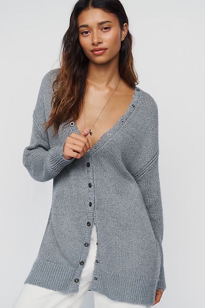 By Anthropologie Deep V-Neck Longline Cardigan