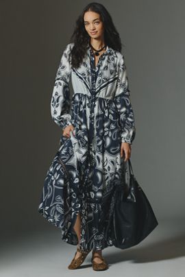 By Anthropologie Eleanora Printed Buttondown Midi Shirt Dress