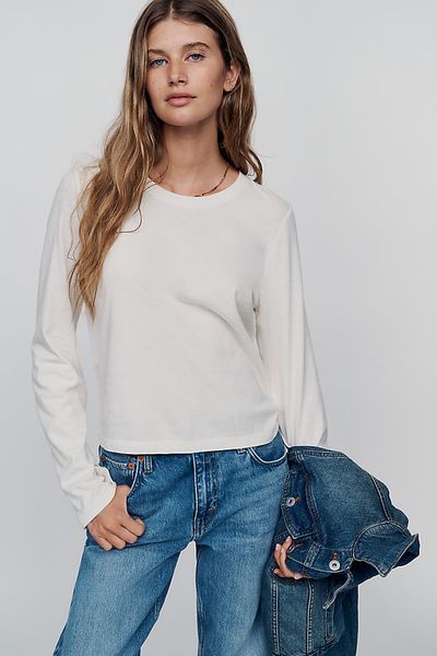 By Anthropologie Evelyn 100% Cotton Long Sleeve Tee