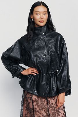 By Anthropologie Faux-Leather Cinched Jacket